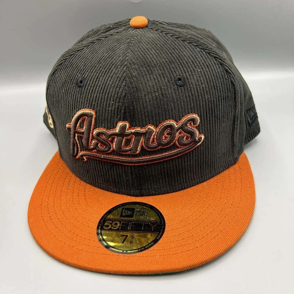 Houston Astros Hat Men 7 5/8 Black Green Corduroy 59Fifty New Era MLB Fitted Cap